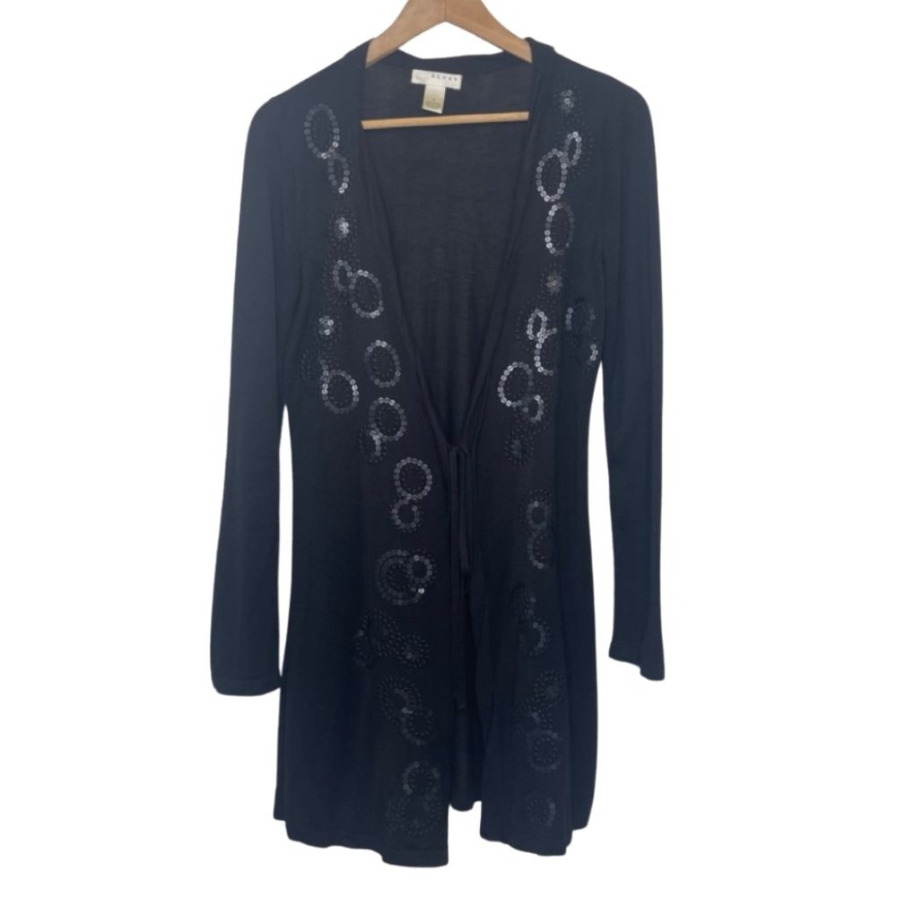KENAR | Black Sequins Detail Tie Front Open Cardigan | Size S